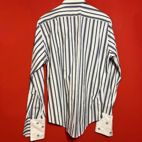 Robert Graham Men's Blue Striped Long Sleeve‎ Shirt 16.5 Size Large - Picture 3 of 7